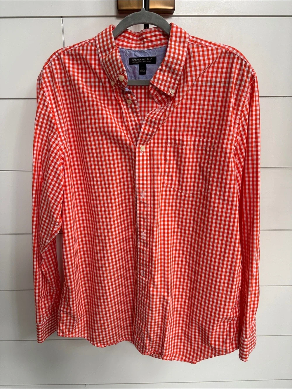 Banana Republic Red & White Gingham Button-Down Shirt